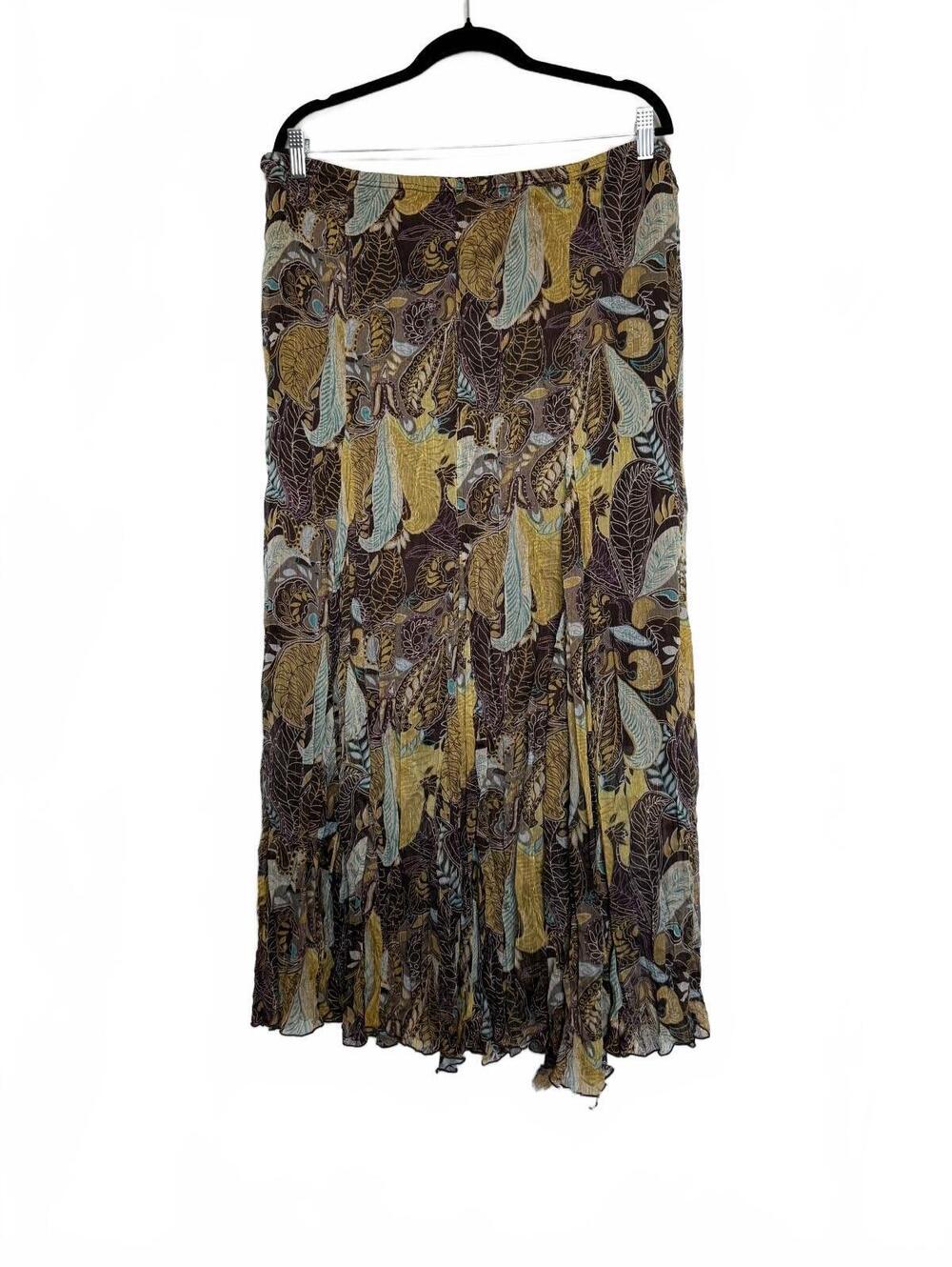 Brown Y2K 2000S Fashion Pleated Maxi Skirt with Leaf Print